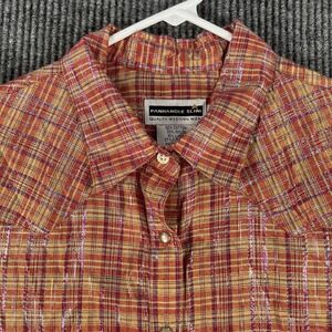 Panhandle Slim Shirt Womens Large Orange Long Sleeve Pearl Snap Western‎